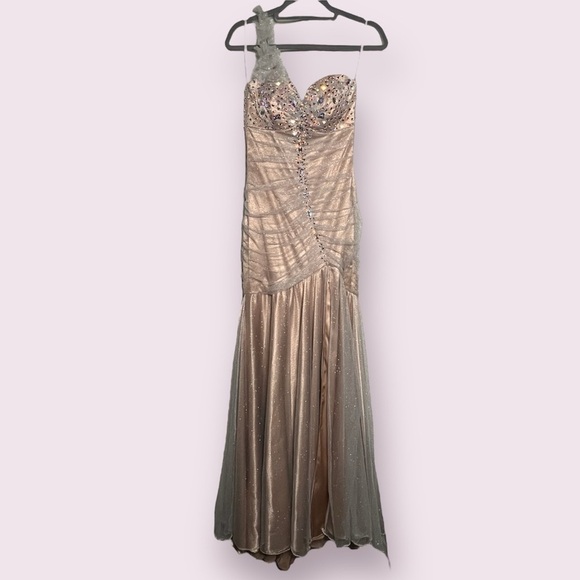 L’Mode Bridal Champagne Sparkly Rhinestone Prom Homecoming Dress Small - Picture 1 of 15